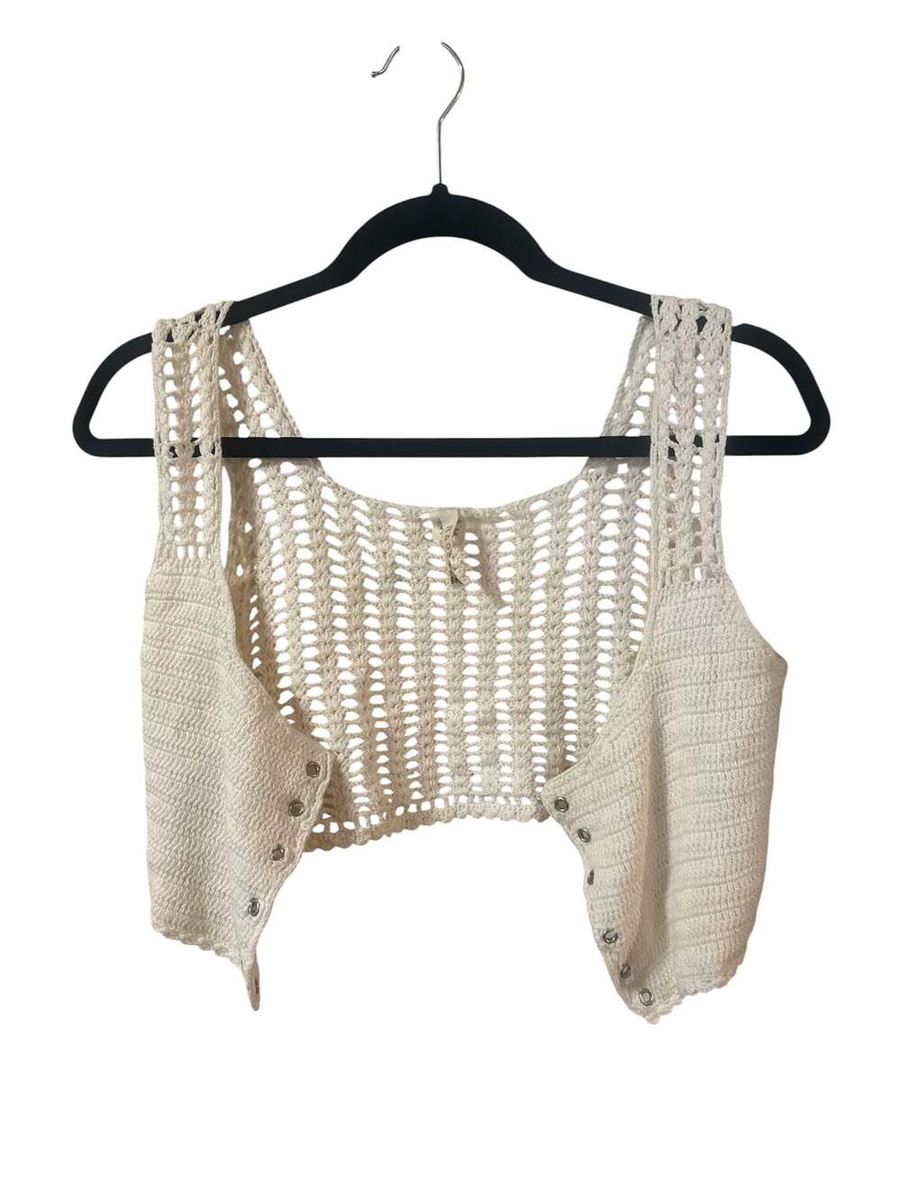Raga Crochet Button-Front Crop Boho Tank Top